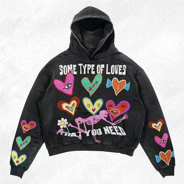 Wiaofellas Print Harajuku Street Embroidery Y2K American Retro Comic  Loose Hooded Sweater Loose Autumn Trend Sweater Couple Jacket